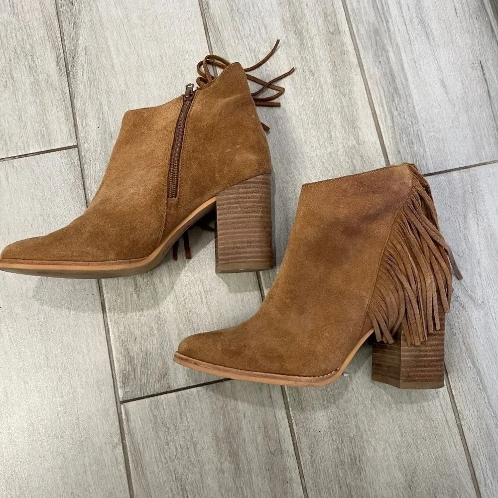 Arturo Chiang Reiden Fringe Ankle Boot, Brown Suede Size 8.5 - Picture 2 of 10